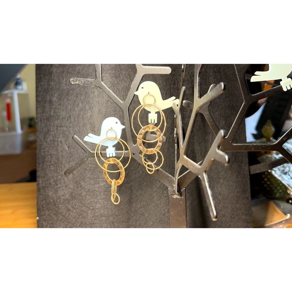 Gold Interlocking Circle Cluster Drop Earrings Textured Boho Hoop NWT